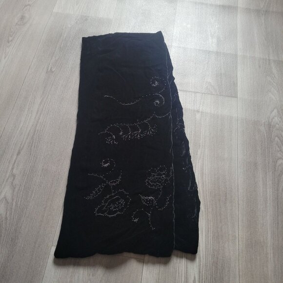 Vintage V. Fraas Black Velvet Beaded Shawl Wrap  The Scarf Source Silk - Picture 3 of 5